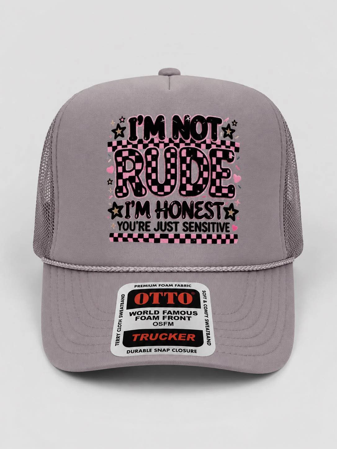 “I’m Not Rude” Checkered Grey Trucker