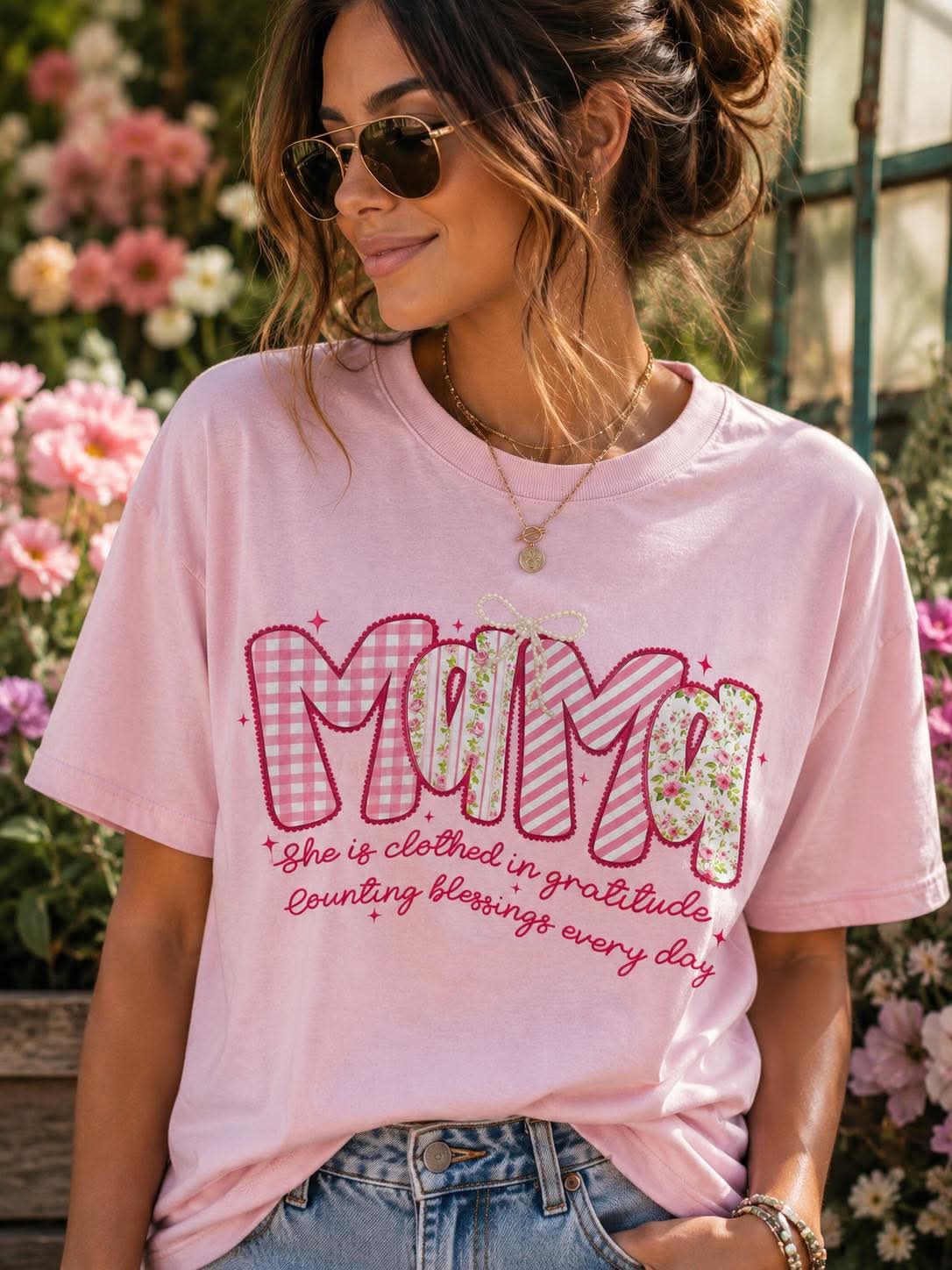 Floral Patchwork Mama Faith Tee