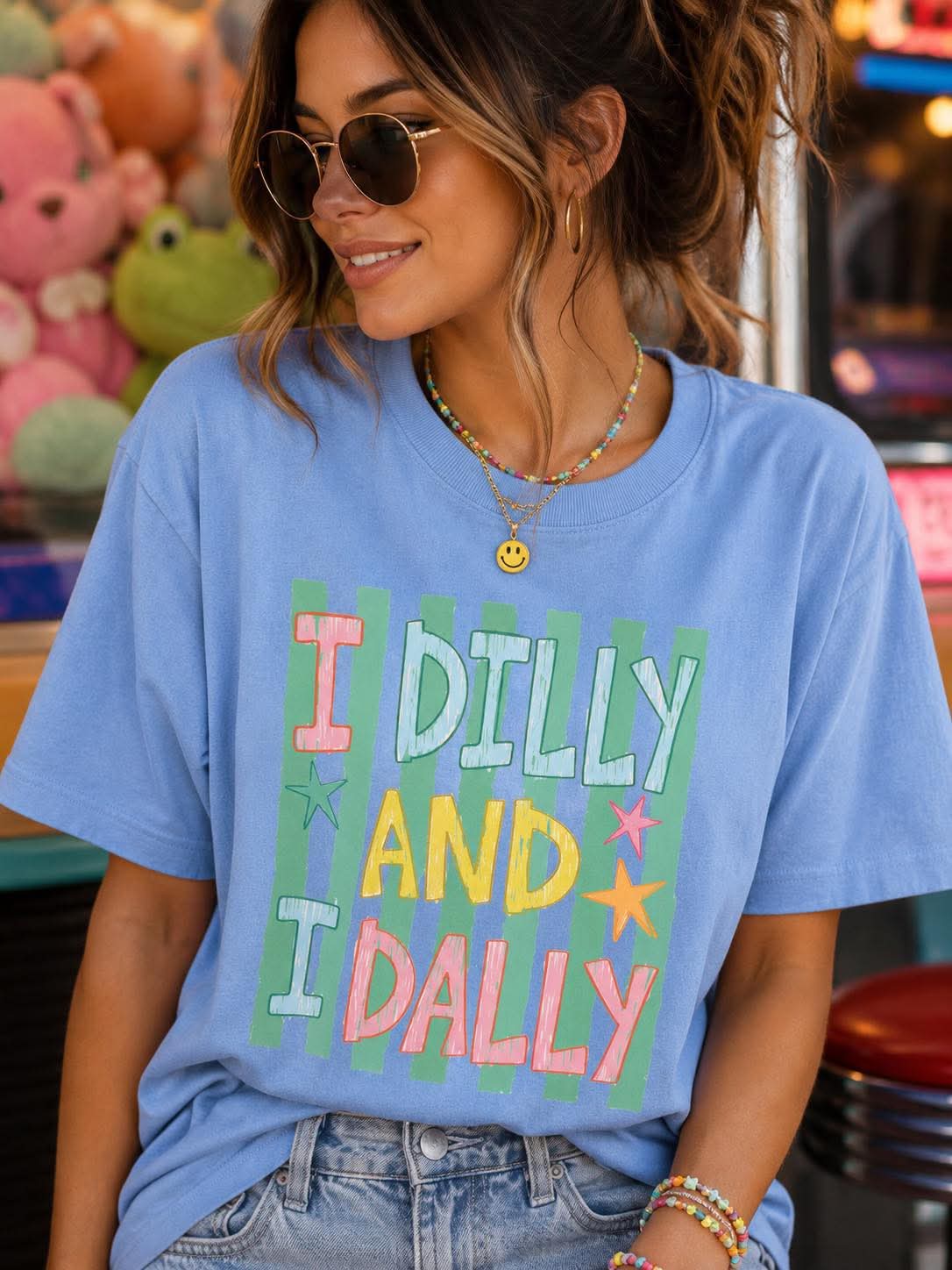 Retro Dilly Dally Graphic BlueTee