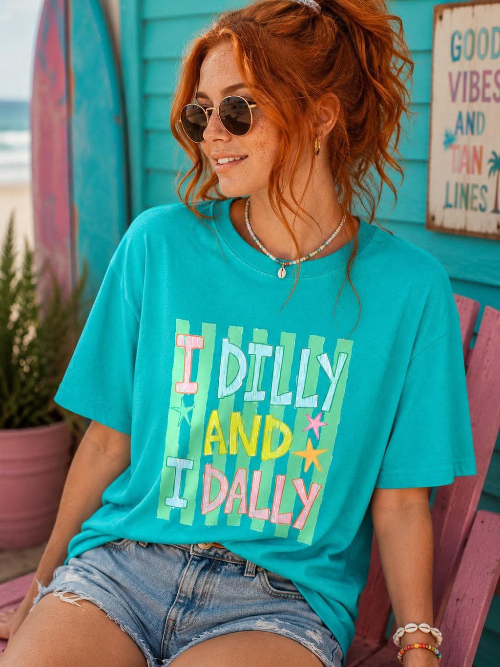 Retro “I Dilly and I Dally” Aqua Tee