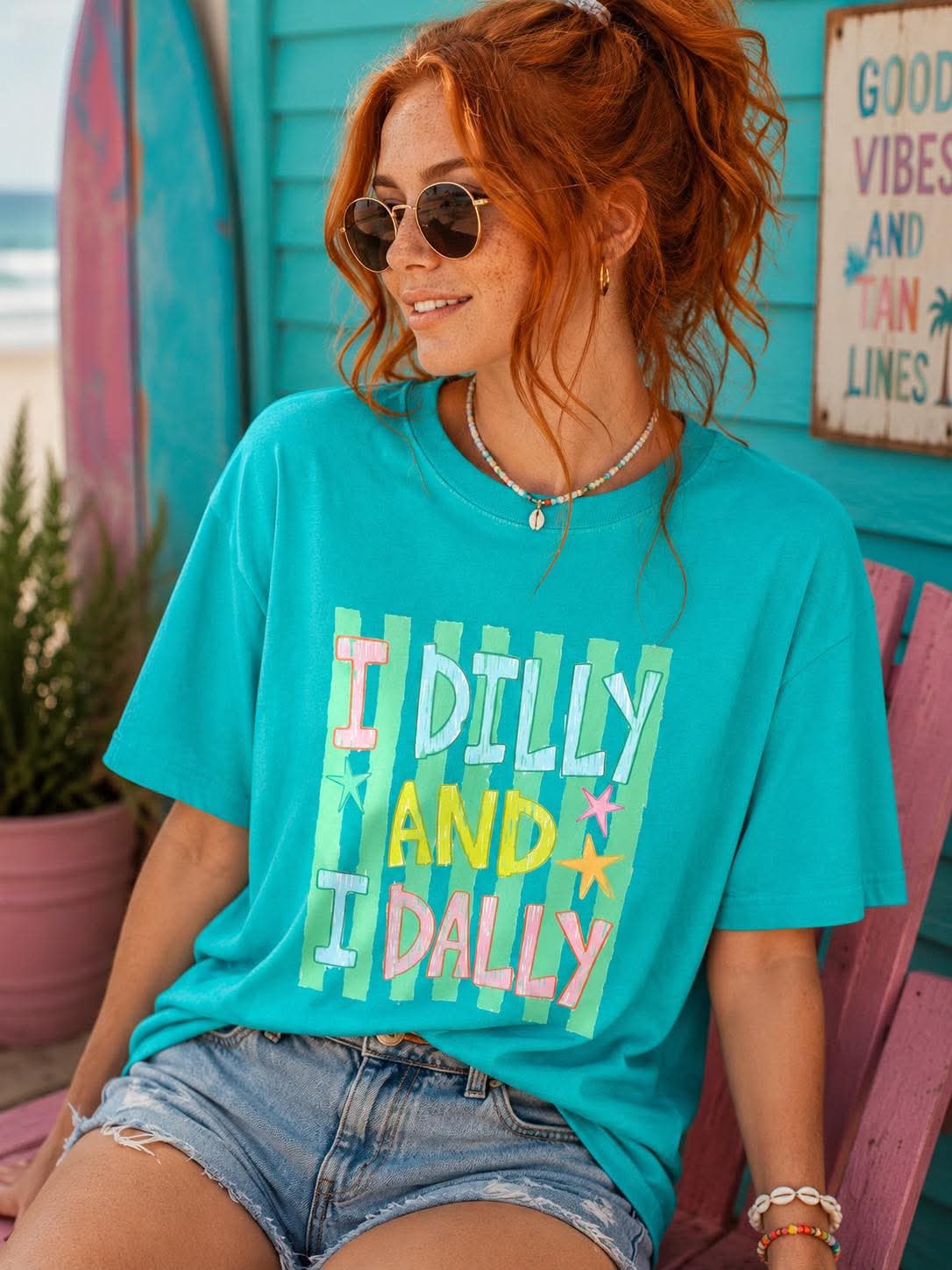 Retro “I Dilly and I Dally” Aqua Tee