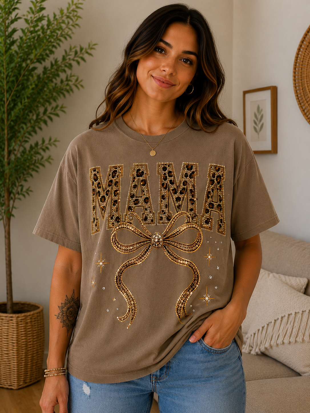 Golden Glam Mama Bow Tee