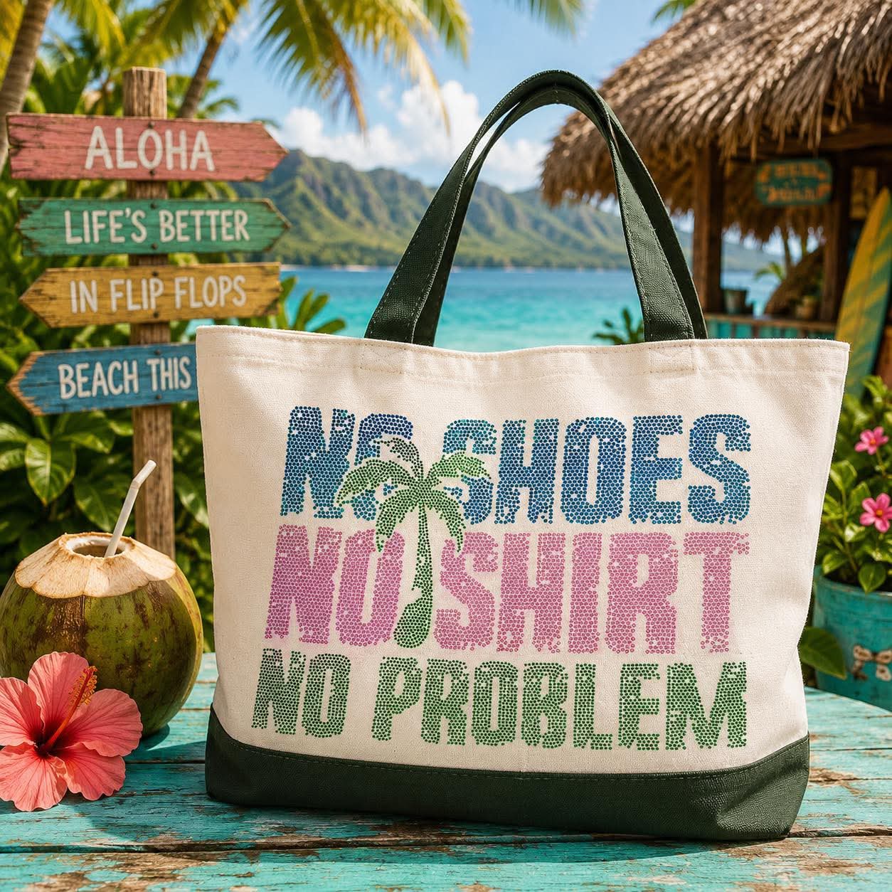 No Shoes, No Shirt, No Problem Tote