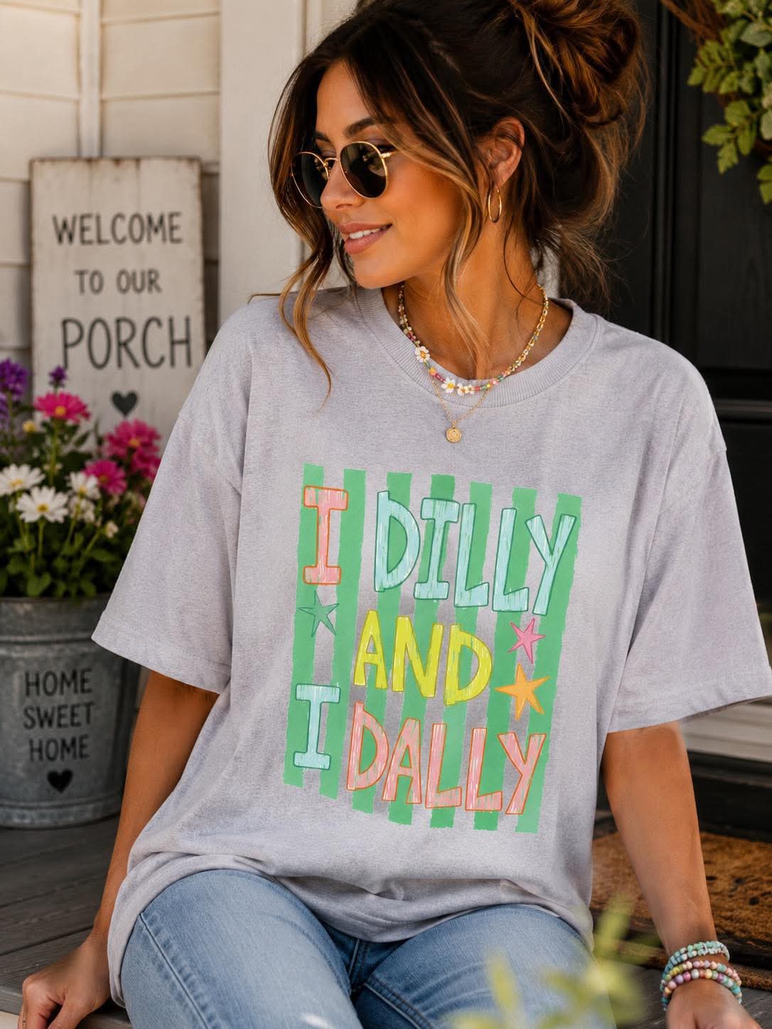 Neutral Retro Dilly Dally Tee