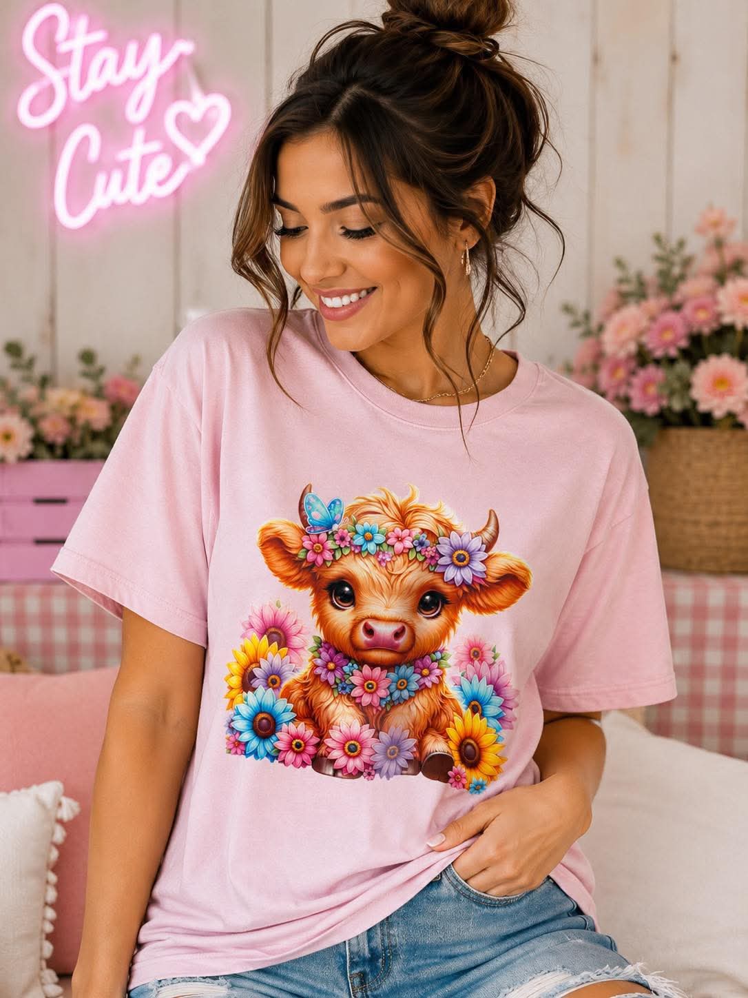 Highland Cow Blossom Tee