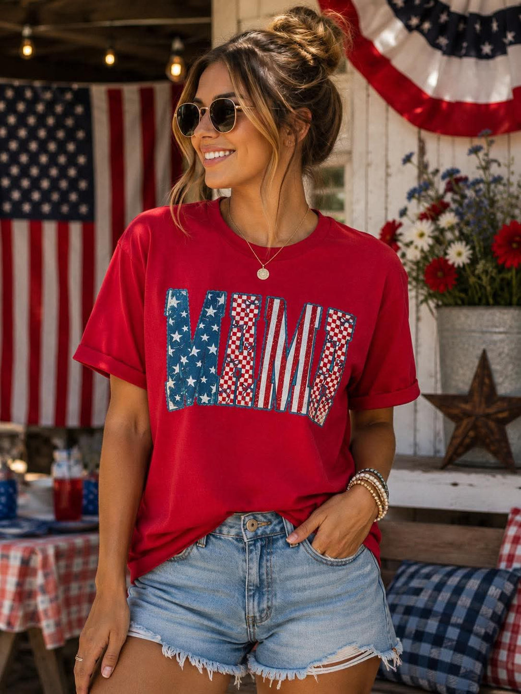 Americana Patchwork Mama Tee