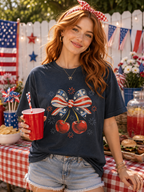 Patriotic Navy Cherry Bow Tee