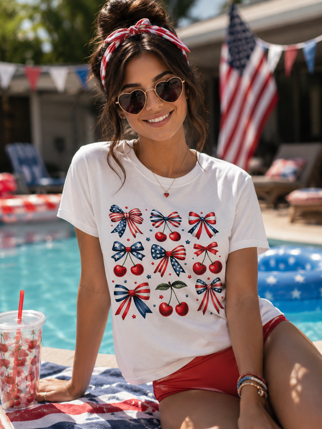 Patriotic Cherry Bows Tee