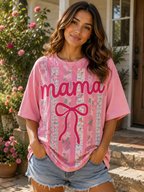 Coquette Mama Bow Graphic Vibrant Pink Tee
