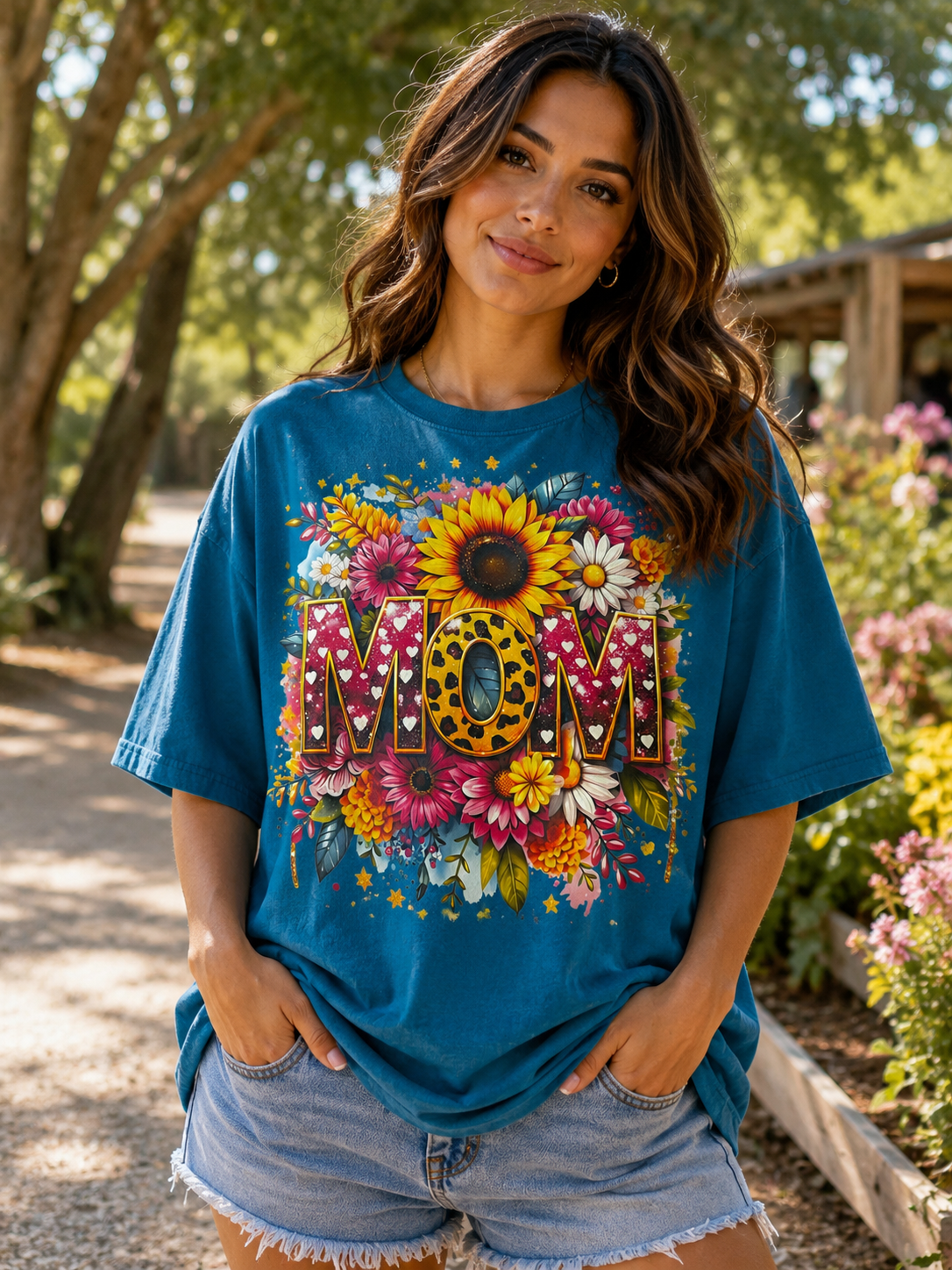 Wildflower Mom Graphic Tee – Teal
