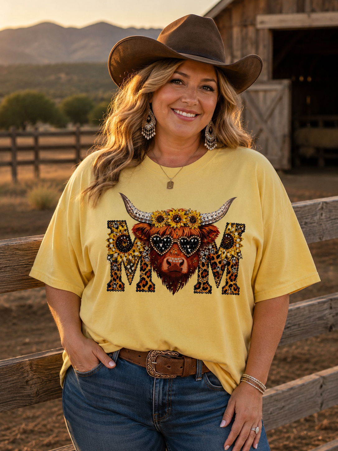Sunflower Highland Cow Mama Tee